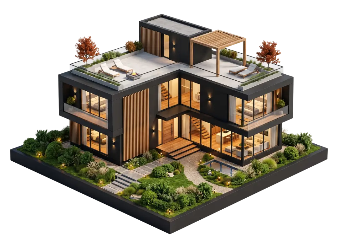 Visualisasi 3D Model Desain Rumah Mewah Modern - GM Architect